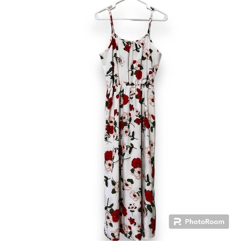 SHEIN size large floral print cami sundress white red pink overall floral print